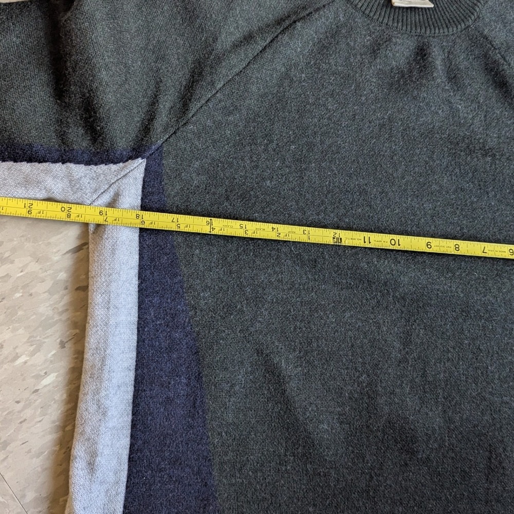 LNDR Merino Wool Colorblock Sweater Green Navy Grey M/L Made in Turkey Office - Picture 4 of 8